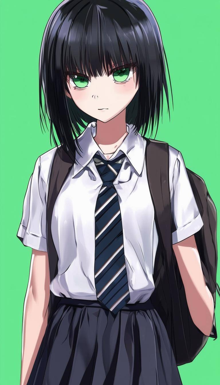 emo girl in school uniform on a green background