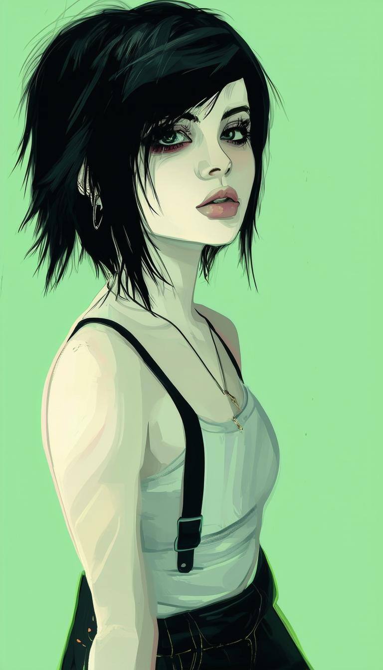 emo girl on pale green background